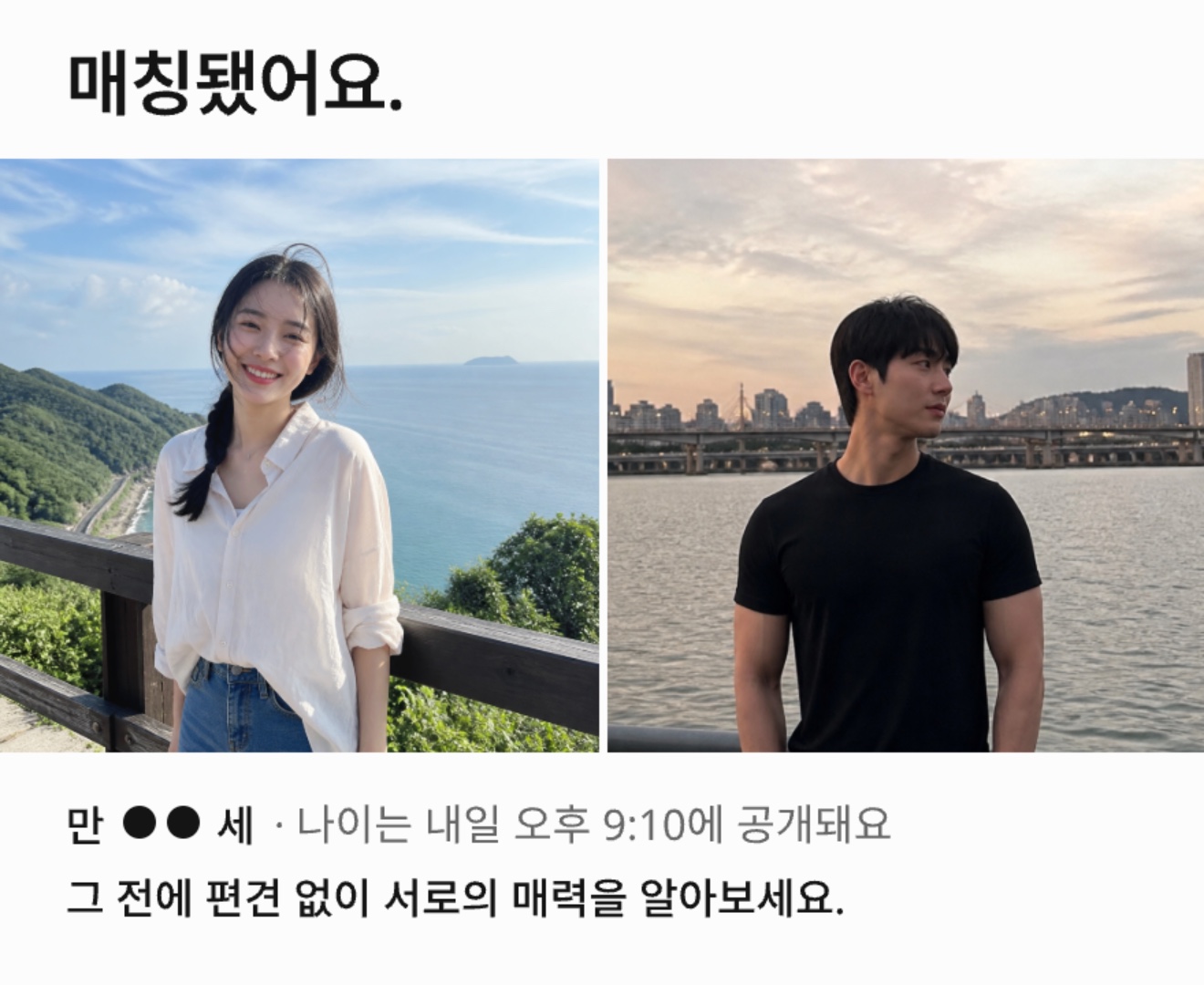 매칭 화면 — 나이는 24시간 뒤에 공개돼요